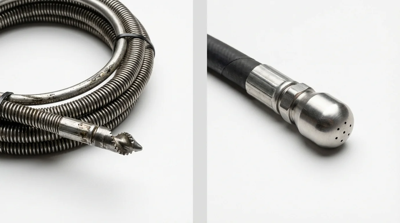 Drain snake cable and hydro jetting nozzle used for drain cleaning in Luverne, AL