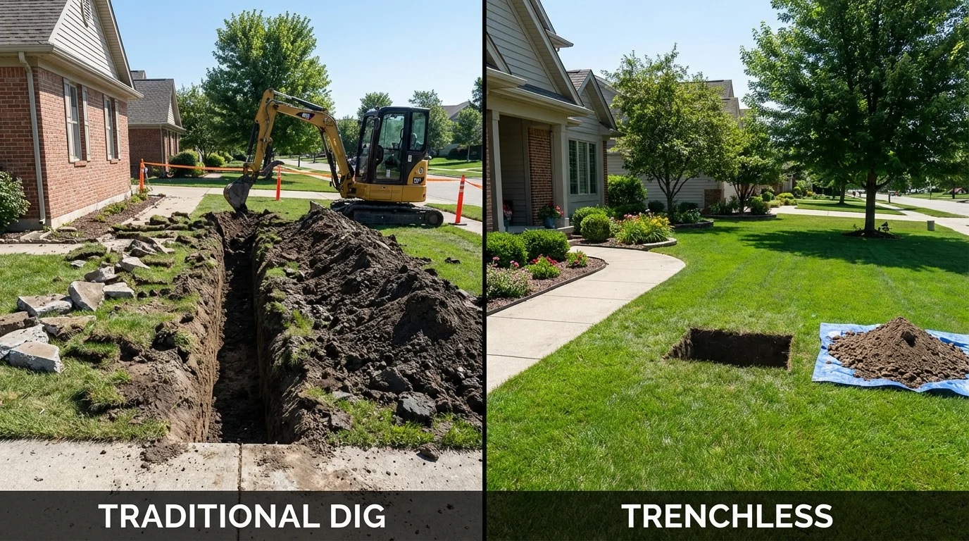 Trenchless sewer repair with minimal yard damage versus traditional excavation in Luverne, AL